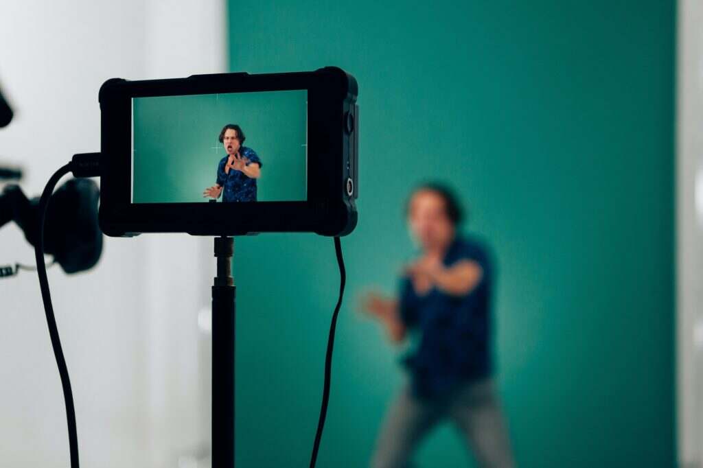 actor in acting against green key background