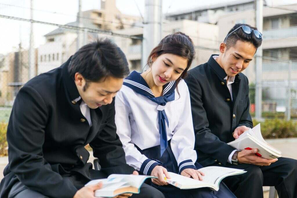 Japanese students meeting outdoors
