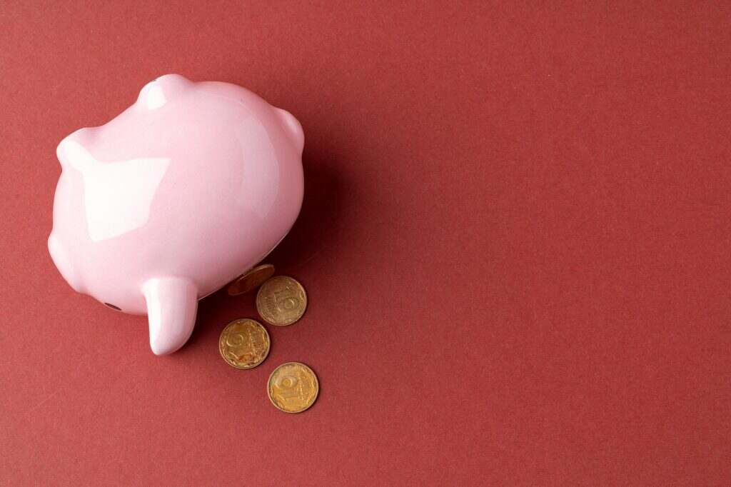 Piggy bank money box with Ukrainian money