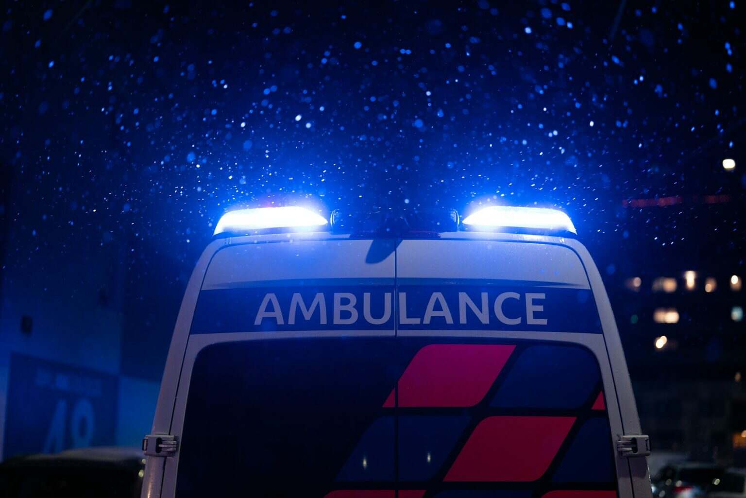 Ambulance at night in winter