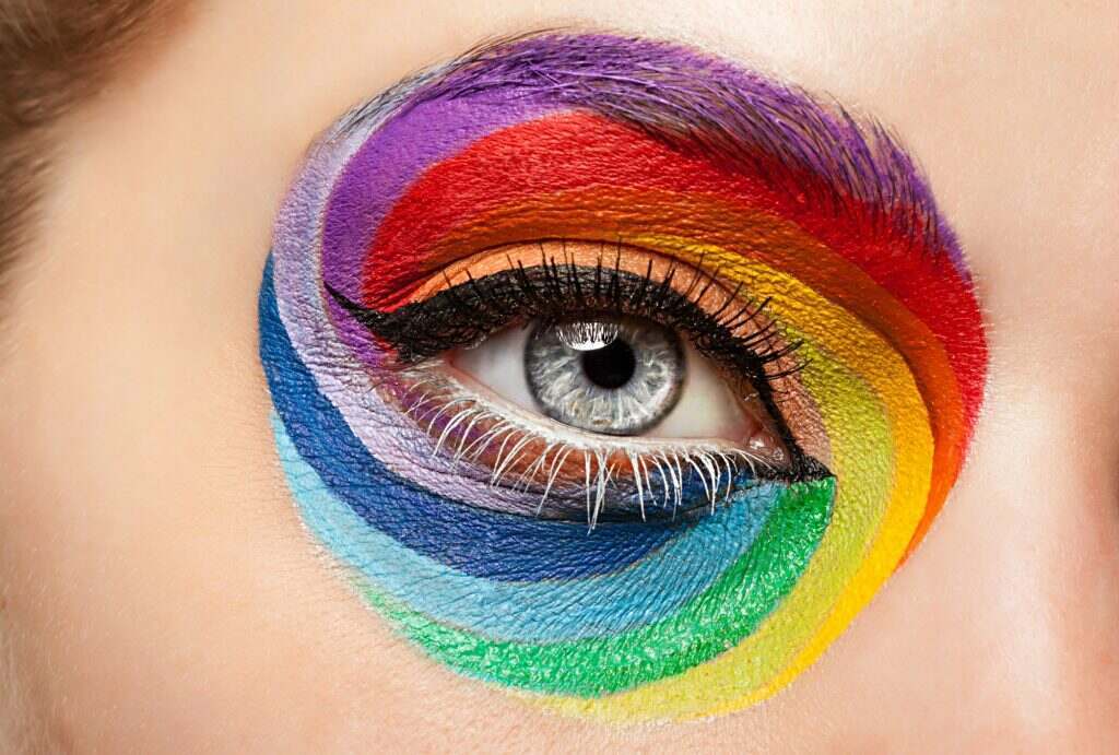 Close-up eye with fashion art on stahe make up