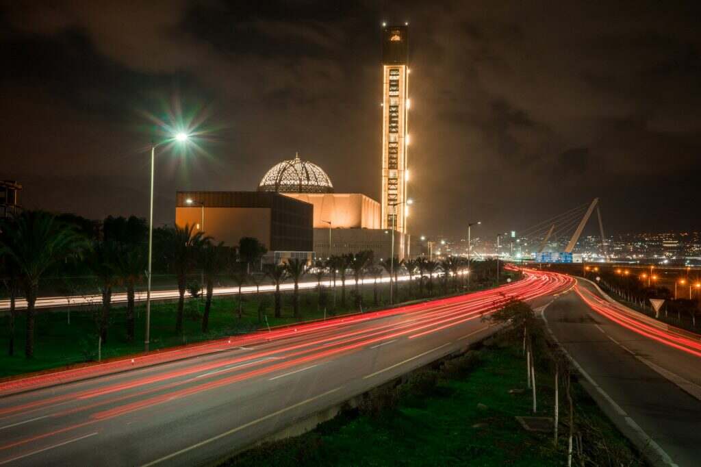 the Great Mosque of Algeria at night