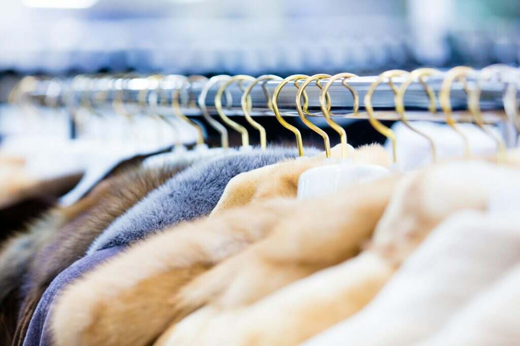 fur coats on the hangers