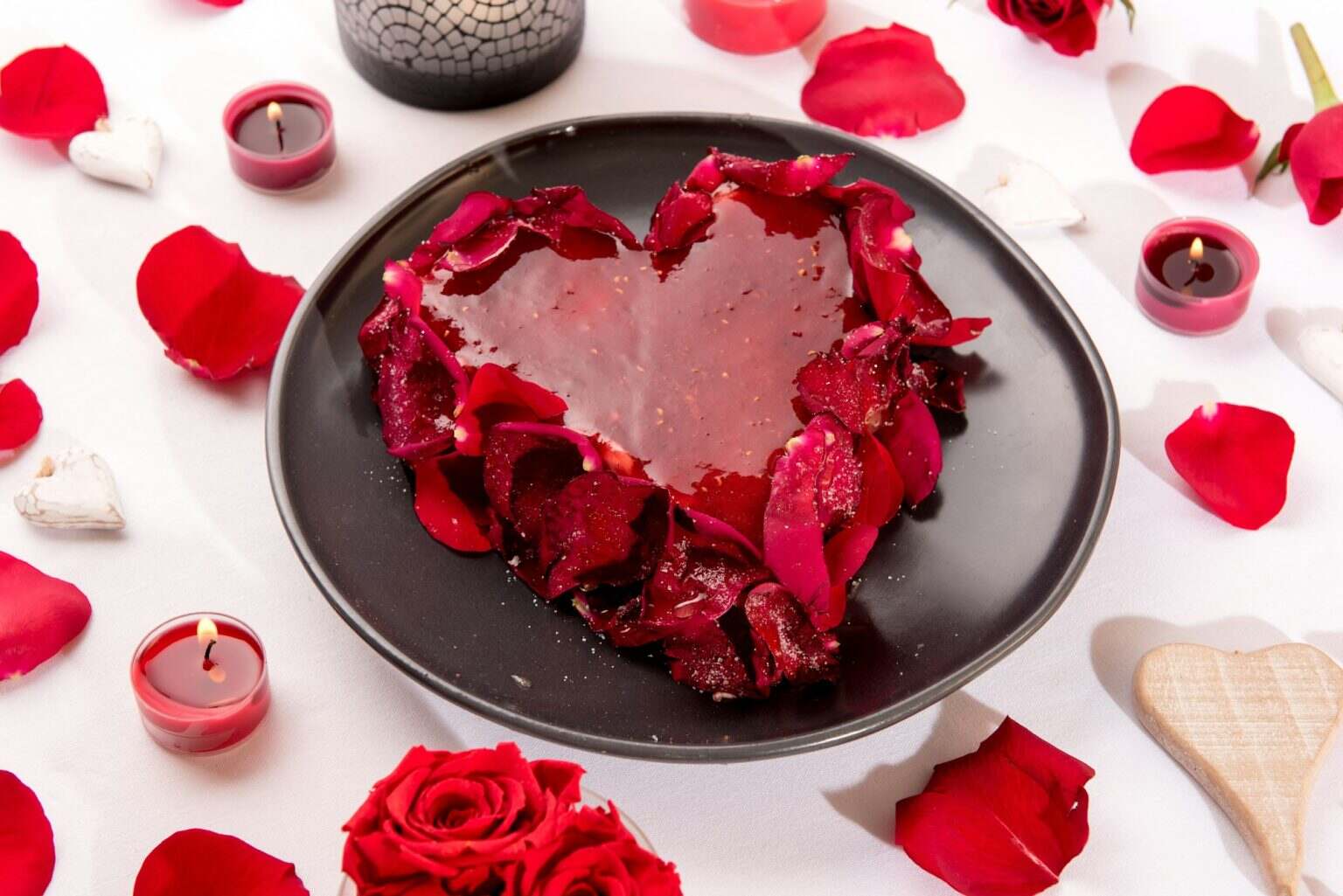 Romantic heart-shaped red cake