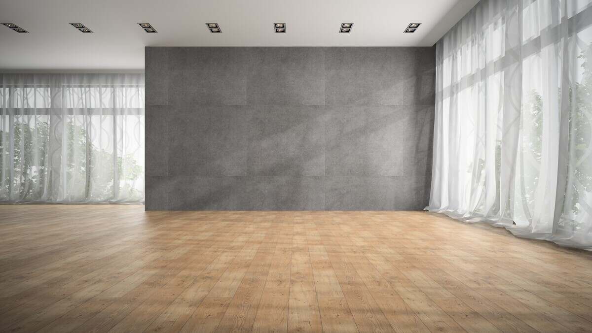 Empty modern design room with parquet floor 3D rendering