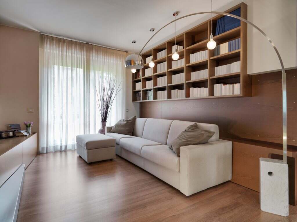 Interiors of a Modern Living Room with Fabric Sofas