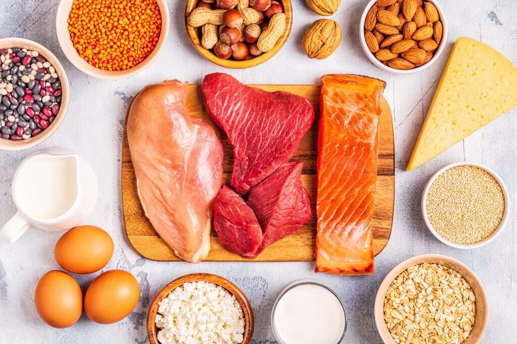 Sources of healthy protein - meat, fish, dairy products.