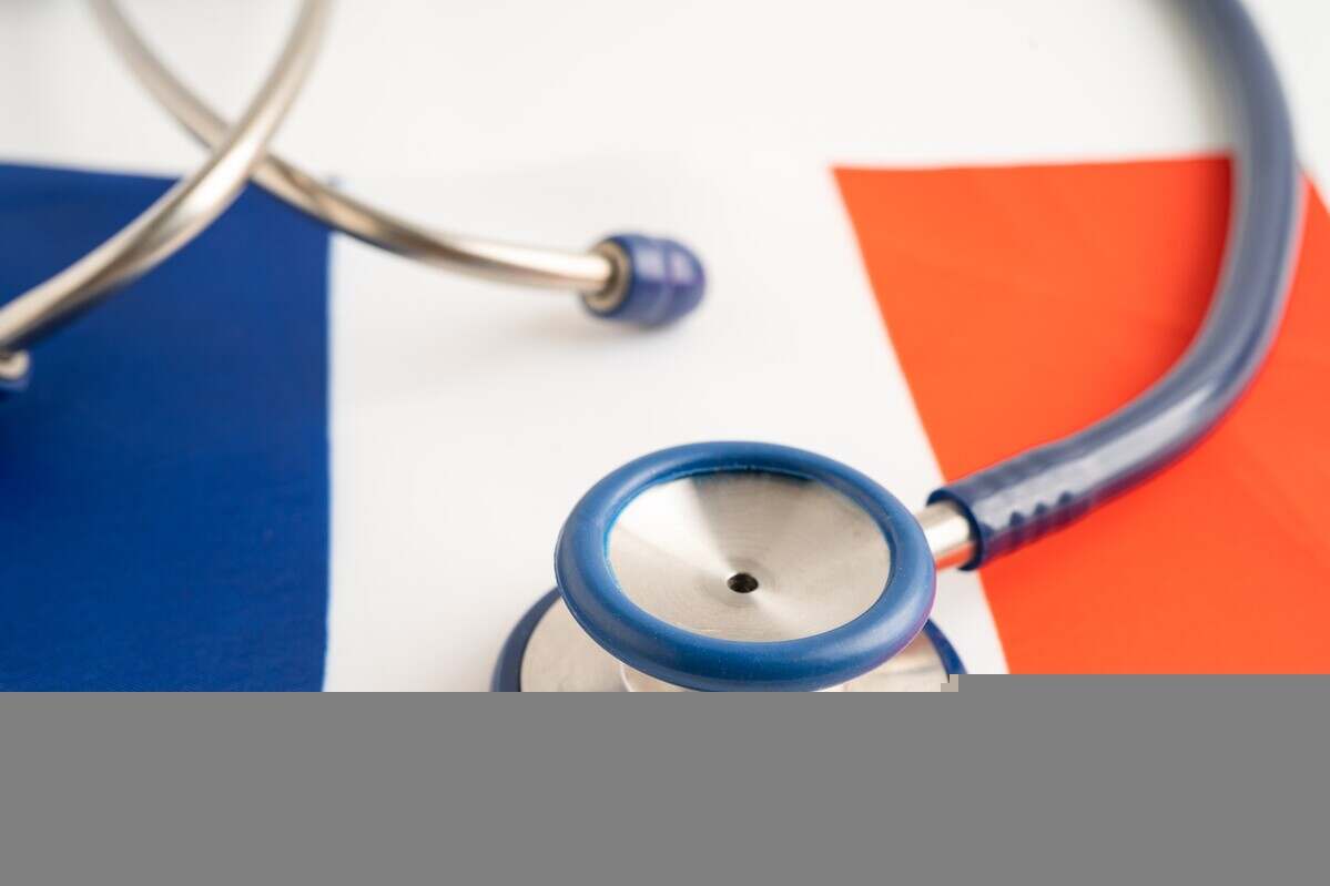Stethoscope on France flag background, Business and finance concept.