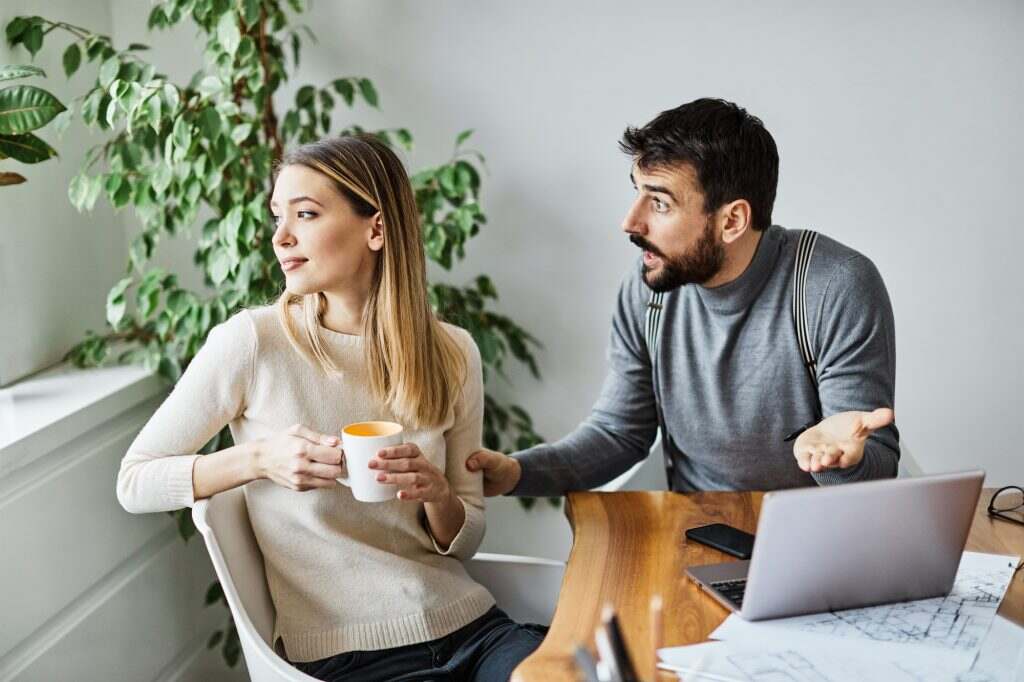 woman man arguing couple problem conflict female relationship young home boyfriend husband