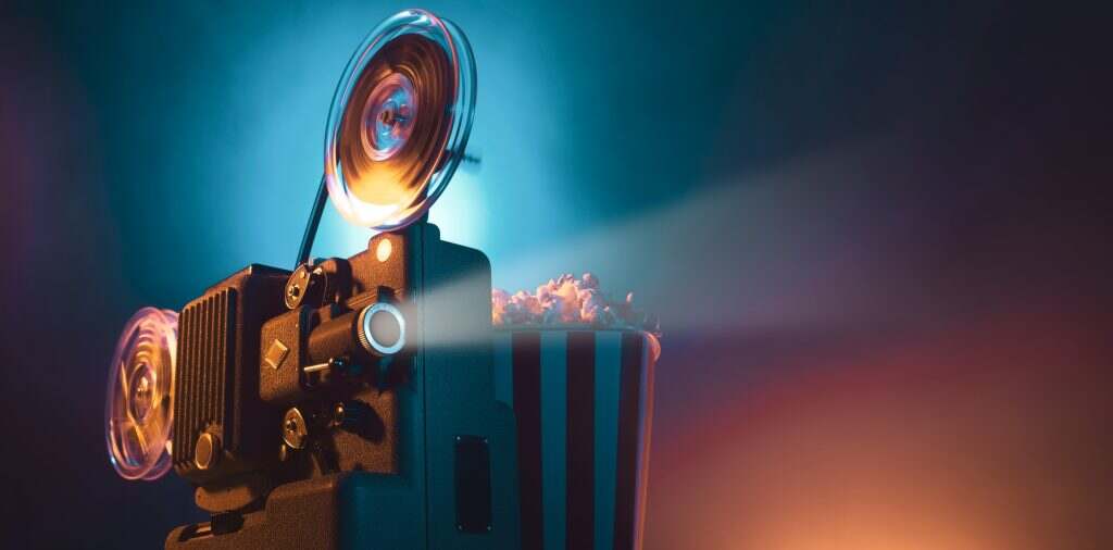 Vintage film projector and film screening