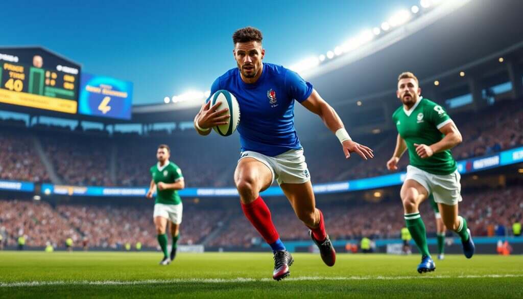 revivez la victoire éclatante de l'équipe de france face à l'irlande, qui leur permet de prendre la tête du tournoi. avec un match mémorable, penaud égale le record de l'illustre blanco, marquant ainsi l'histoire du rugby français. ne manquez pas les temps forts de cette rencontre.