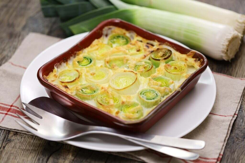 creamy leek gratin, french cuisine
