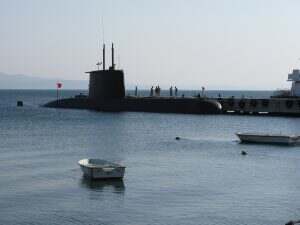 Submarine on the port waiting.