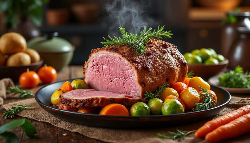 découvrez le délice d'un rôti de veau cuit à la perfection au four, offrant une tendreté incomparable et des saveurs exquises. idéal pour un repas convivial, laissez-vous séduire par cette recette savoureuse qui ravira vos convives.