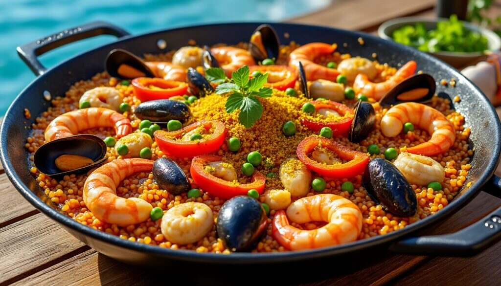 découvrez notre recette savoureuse de paëlla aux fruits de mer, chorizo et poulet façon patou. un plat coloré et parfumé qui ravira vos papilles et apportera une touche d'espagne à votre table.