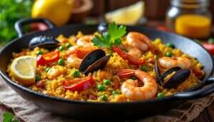 découvrez notre savoureuse paëlla aux fruits de mer, chorizo et poulet façon patou. un plat riche en couleurs et en saveurs, parfait pour vos repas en famille ou entre amis. facile à préparer, cette recette célèbre les saveurs méditerranéennes et ravira les amateurs de cuisine authentique!