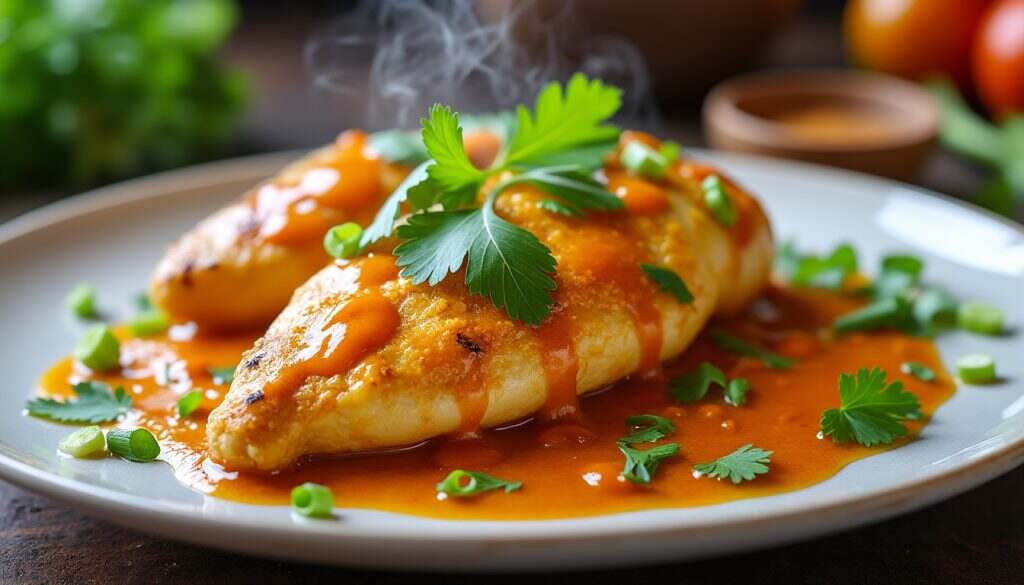 savourez un irrésistible filet de poulet, délicatement parfumé aux épices envoûtantes du curry. une recette simple et savoureuse qui fera voyager vos papilles à chaque bouchée.
