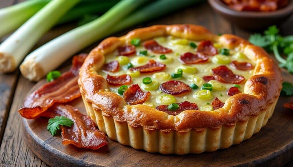 découvrez notre recette de tarte salée aux poireaux et lardons, un délice réconfortant à partager en famille ou entre amis. facile à préparer, cette tarte savoureuse allie la douceur des poireaux à la richesse des lardons, pour un moment gourmand unique.