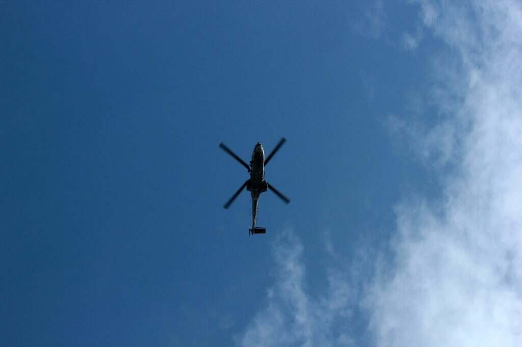 blue sky and military helicopter