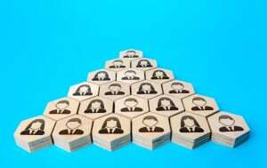 Company employees in a hierarchical pyramid.