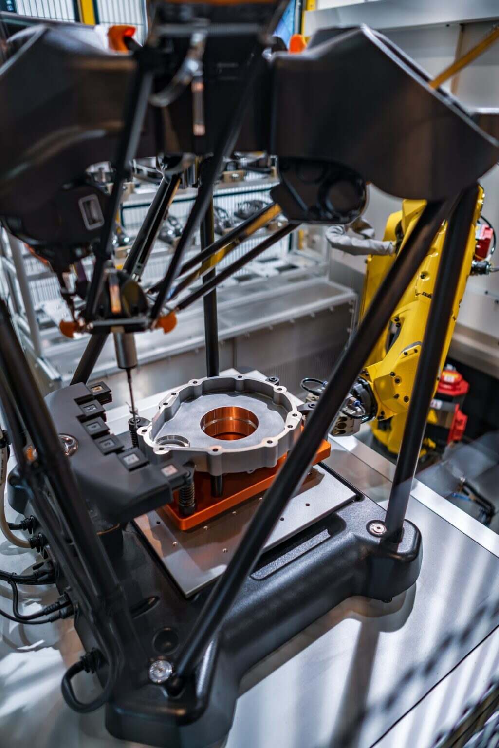 Metalworking CNC milling machine. Automated production cell meas