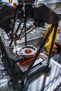 Metalworking CNC milling machine. Automated production cell meas