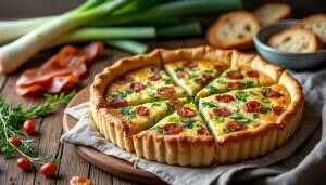 découvrez notre délicieuse quiche aux poireaux et lardons, une recette réconfortante qui ravira vos papilles. parfaite pour un repas convivial, cette quiche allie la douceur des poireaux à la saveur savoureuse des lardons. idéale pour le déjeuner ou le dîner, elle se prépare facilement et s'accompagne d'une salade fraîche.