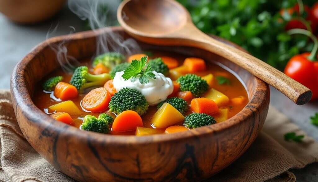 découvrez notre délicieuse soupe colorée aux sept légumes variés, un mélange savoureux et nutritif qui ravira vos papilles. parfaite pour un repas réconfortant, cette recette allie fraîcheur et bienfaits des légumes. essayez-la dès aujourd'hui !