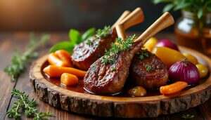 découvrez des souris d'agneau confites, délicatement mijotées avec du miel onctueux et parfumées au thym frais. un plat savoureux qui ravira vos papilles et apportera une touche d'élégance à vos repas.