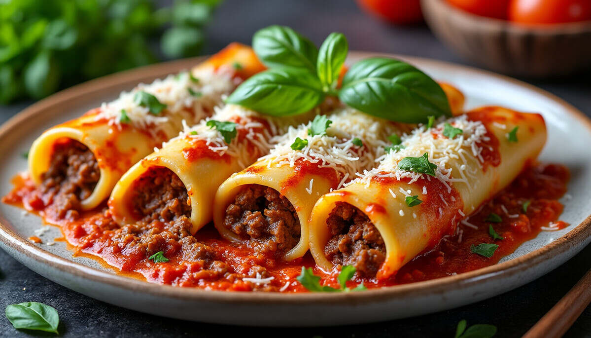 découvrez des cannelloni savoureux farcis à la viande, une recette italienne classique qui enchantera vos papilles. parfait pour un repas convivial, ces pâtes généreusement garnies, agrémentées d'une sauce tomate onctueuse, feront le bonheur de toute la famille.