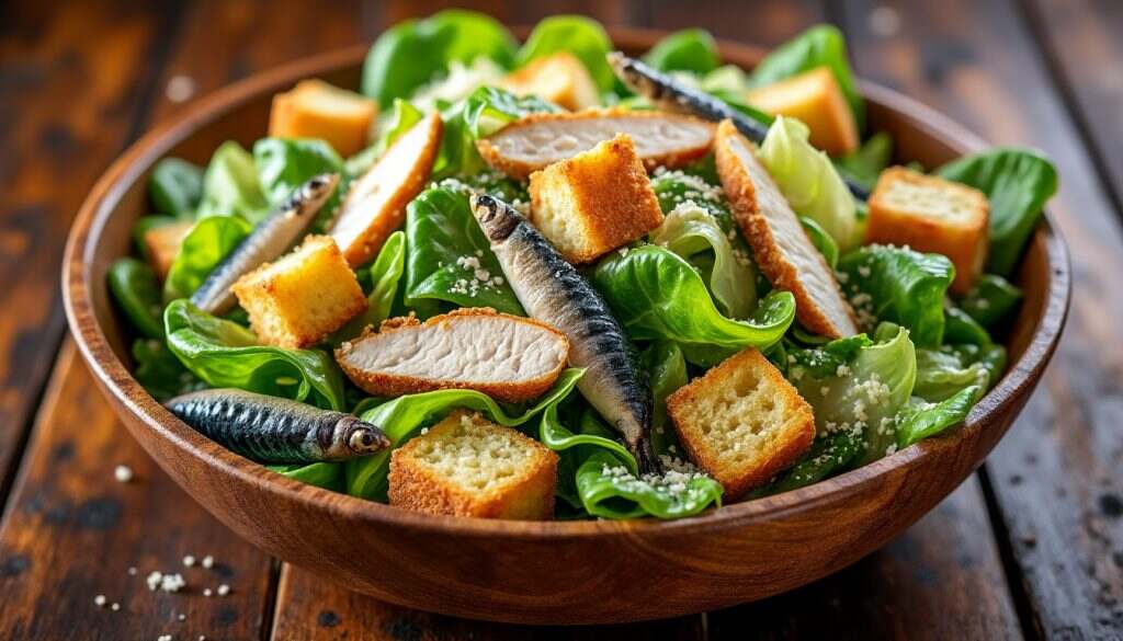 découvrez la recette de la salade césar, un délice culinaire qui allie des croûtons dorés, du poulet tendre et le goût unique des anchois. parfait pour une entrée raffinée ou un plat principal, cette salade savoureuse séduira vos papilles à chaque bouchée.