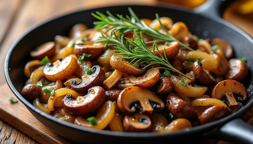 découvrez notre délicieux mélange de champignons et d'oignons sautés, une harmonie de saveurs qui rehaussera tous vos plats. idéal pour accompagner vos viandes, pâtes ou en garniture.