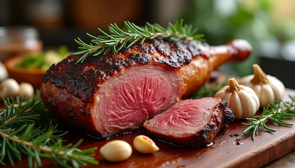 Recette Rôti de bœuf au four parfumé à l’ail découvrez la recette savoureuse du rôti de bœuf au four, délicatement parfumé à l'ail. parfait pour un repas en famille ou entre amis, ce plat régalera vos convives avec sa tendreté et ses arômes irrésistibles. suivez nos conseils pour un rôti juteux, croustillant à l'extérieur et fondant à l'intérieur.