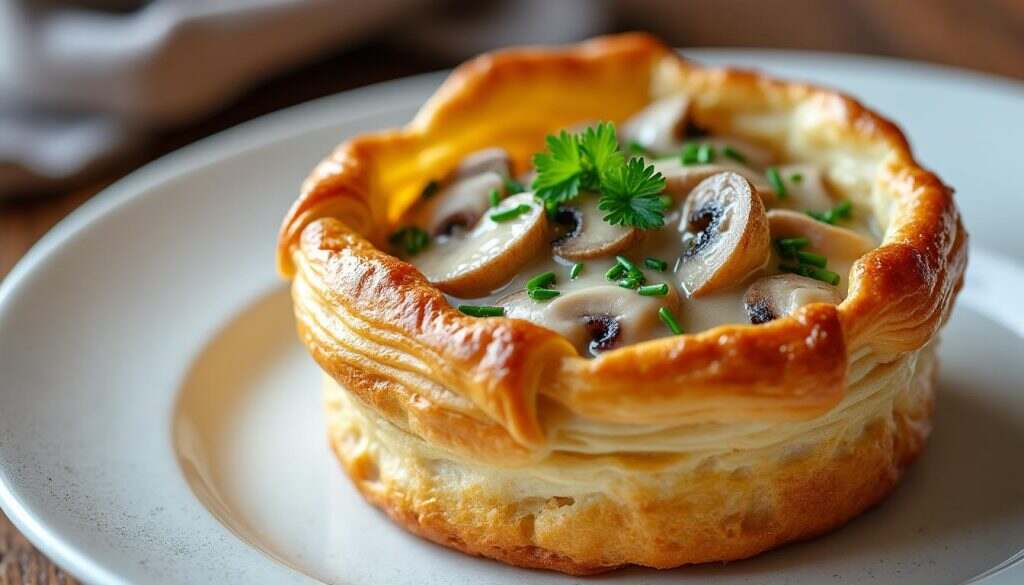 savourez nos irrésistibles vol-au-vent garnis de tendres blancs de poulet, subtilement assaisonnés et enveloppés dans une pâte feuilletée dorée. idéal pour vos dîners en famille ou vos repas festifs, ce plat allie délicatesse et gourmandise.