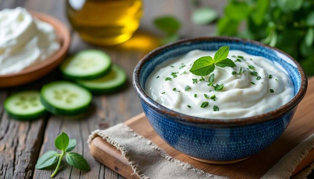 découvrez le tzatziki, l'authentique sauce grecque aux saveurs méditerranéennes. parfaite pour accompagner vos plats, cette délicieuse préparation à base de yaourt, concombre et herbes aromatiques ravira vos papilles et apportera une touche de fraîcheur à vos repas.