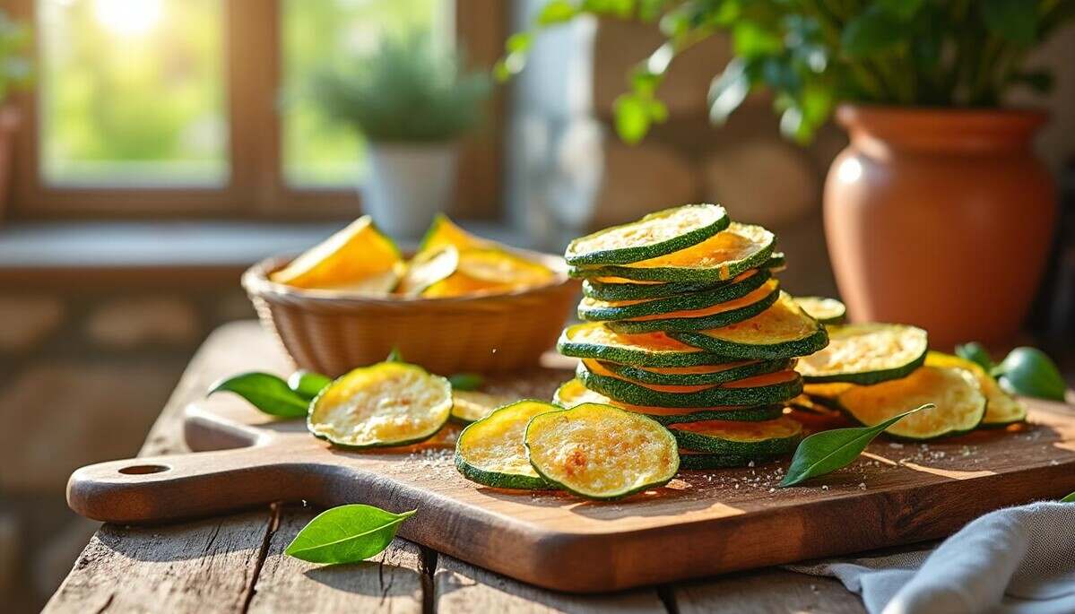 préparez en un rien de temps ces savoureuses chips courgette-parmesan, idéales pour vos apéritifs estivaux. en seulement 15 minutes, régalez vos invités avec cette recette simple et gourmande qui met en valeur la fraîcheur des courgettes et le goût riche du parmesan.