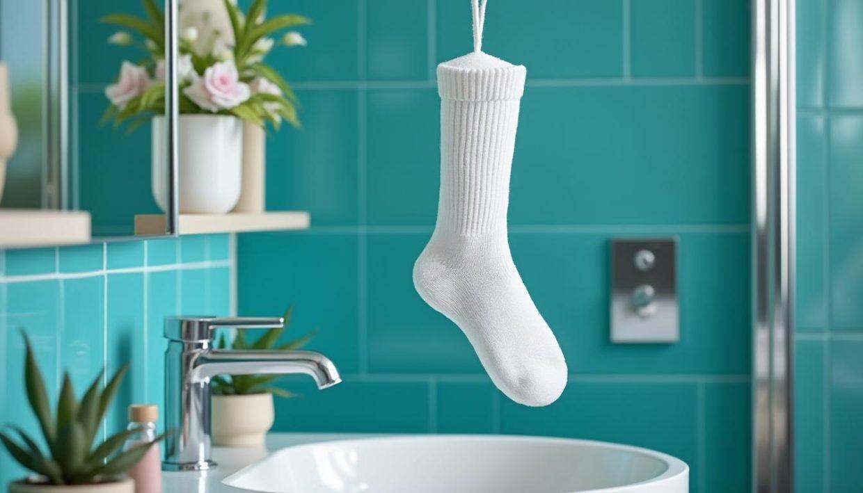découvrez une astuce de grand-mère économique pour lutter contre l'humidité dans votre salle de bain. avec une simple chaussette et pour moins de 2 euros, dites adieu à la condensation et à la moisissure. une solution simple et efficace à portée de main !