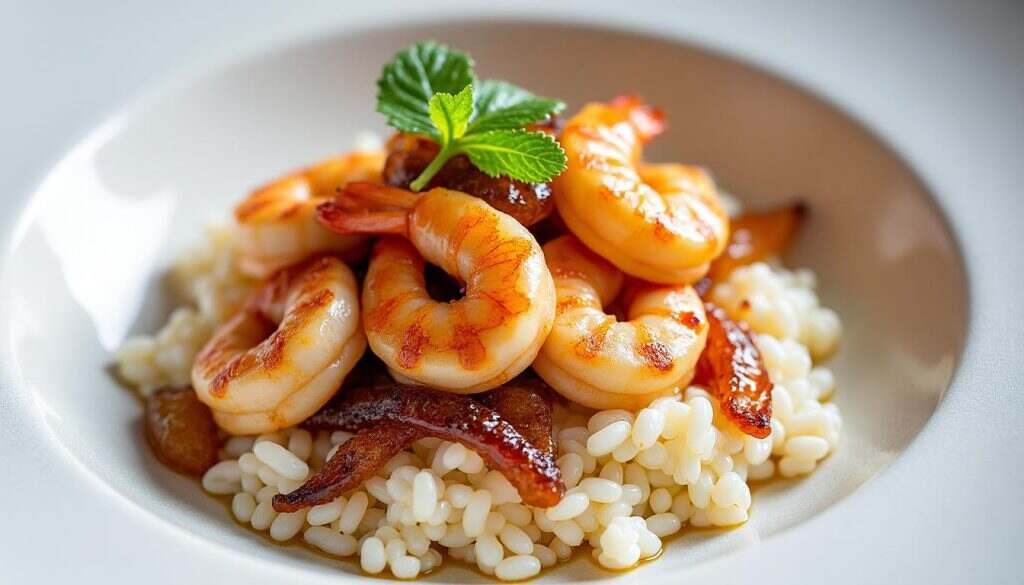 découvrez notre délice de riz aux crevettes et caramel d'oignons, un plat savoureux alliant la douceur des oignons caramélisés à la fraîcheur des crevettes, pour une expérience culinaire inoubliable.