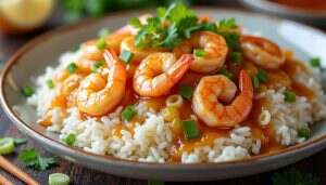 découvrez un savoureux mélange de riz tendre et de crevettes juteuses, sublimé par un caramel d'oignons doux. ce délice de riz aux crevettes éveille vos papilles avec un équilibre parfait entre douceur et umami, idéal pour un repas convivial. régalez-vous avec cette recette originale qui allie simplicité et gastronomique.