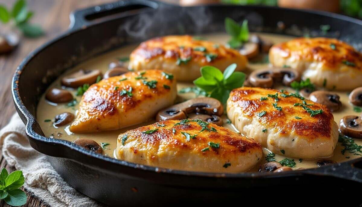 découvrez notre recette de poulet crémeux aux champignons savoureux, un plat irrésistible qui allie tendreté du poulet et richesse d'une sauce crémeuse. parfait pour un dîner réconfortant en famille ou entre amis !