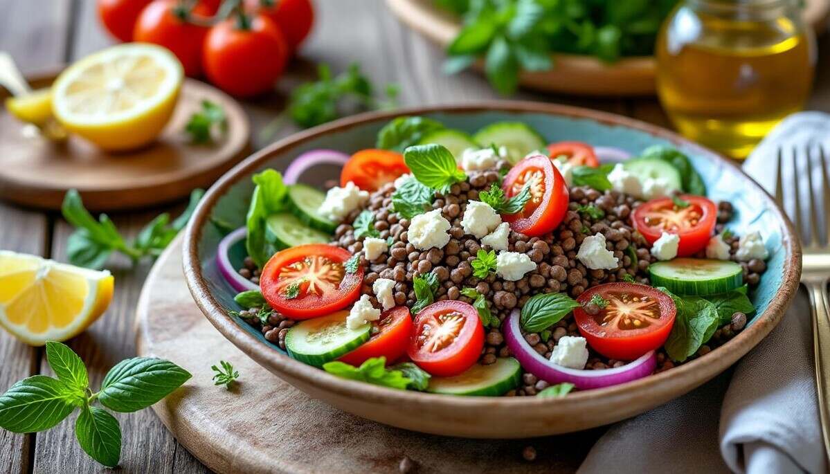 découvrez notre plat froid aux lentilles prêt en seulement 10 minutes ! ce repas savoureux et réconfortant est non seulement prêt en un rien de temps, mais il est également bénéfique pour votre glycémie. parfait pour un déjeuner équilibré et nourrissant.