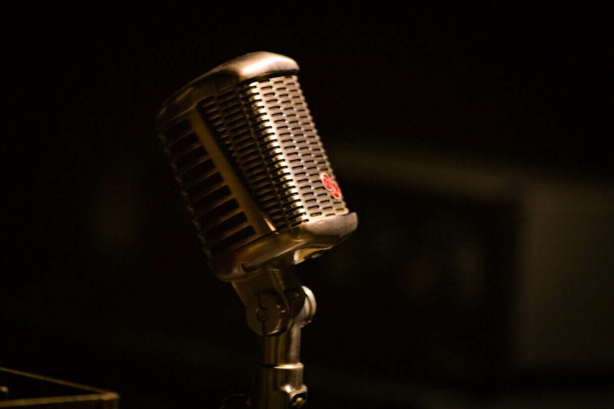 Vintage microphone on a dark background