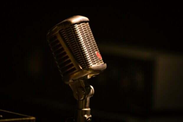 Vintage microphone on a dark background
