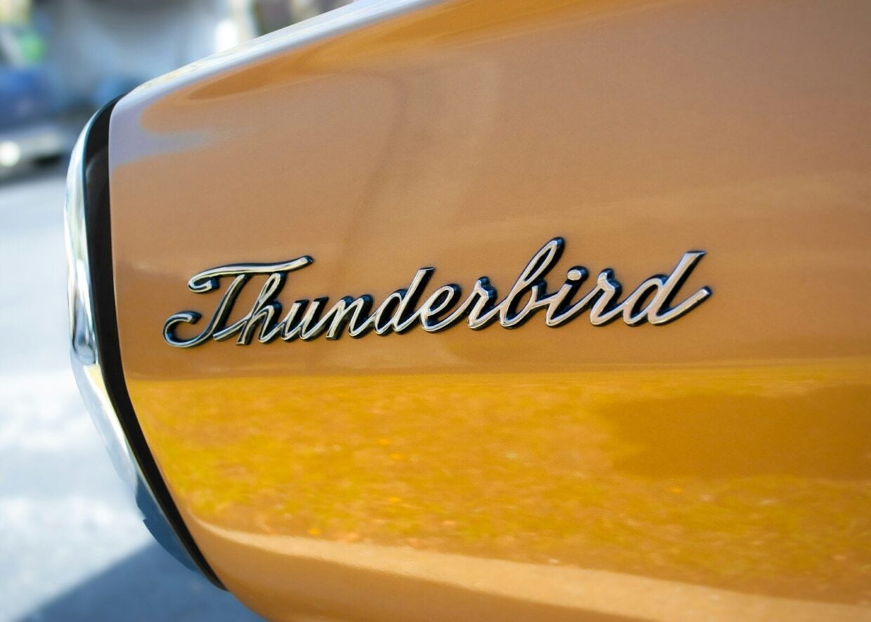 A close up of the emblem on a yellow car