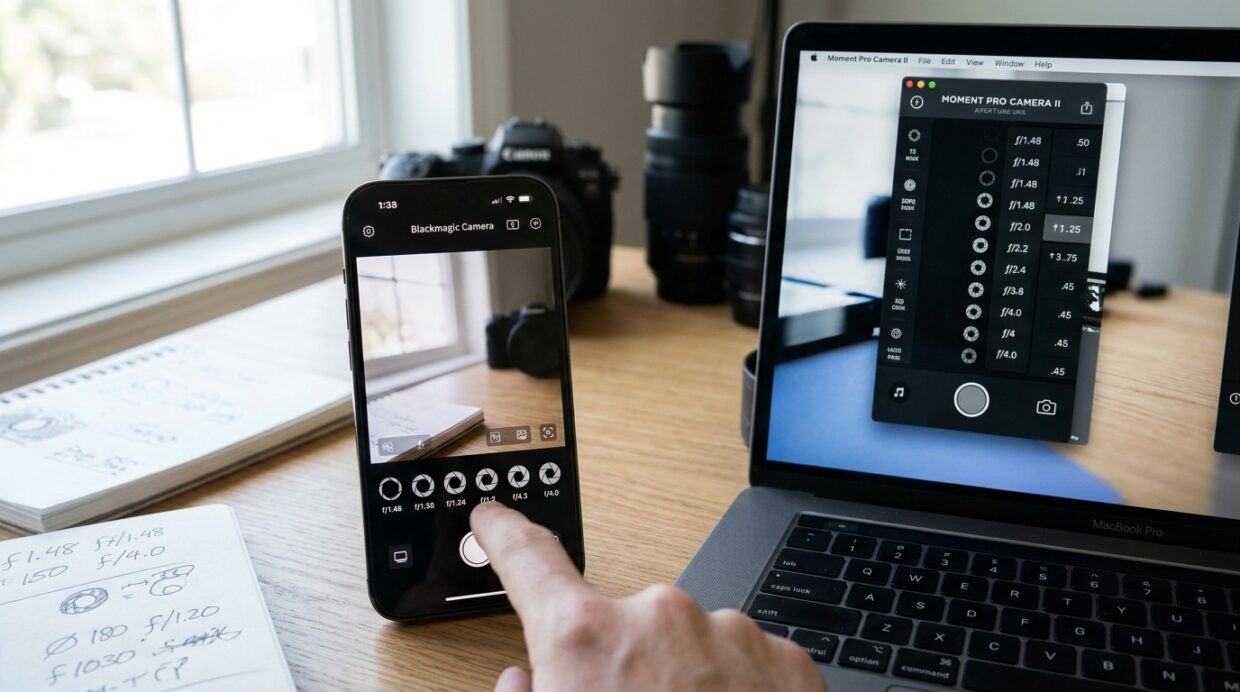 Illustration éditoriale — iPhone 18 Pro : deux apps photo déverrouillent l’ouverture variable