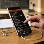 Illustration éditoriale — Des collégiens font des commentaires Spotify un groupe de discussion