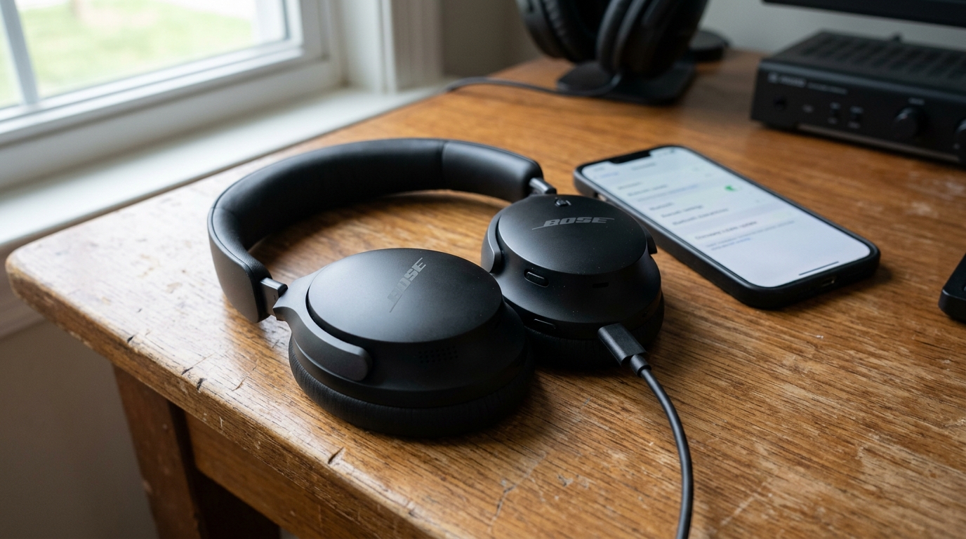 Illustration éditoriale — Bose ajoute Auracast en bêta au QuietComfort Ultra Headphones Gen 2
