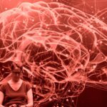 Abstract red brain network with a person