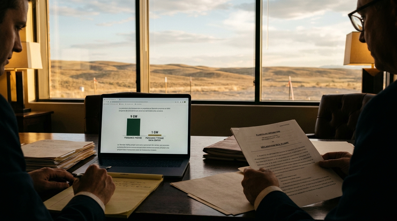 Illustration éditoriale — Wonder Valley : le mégaprojet de data center vire à la bataille judiciaire