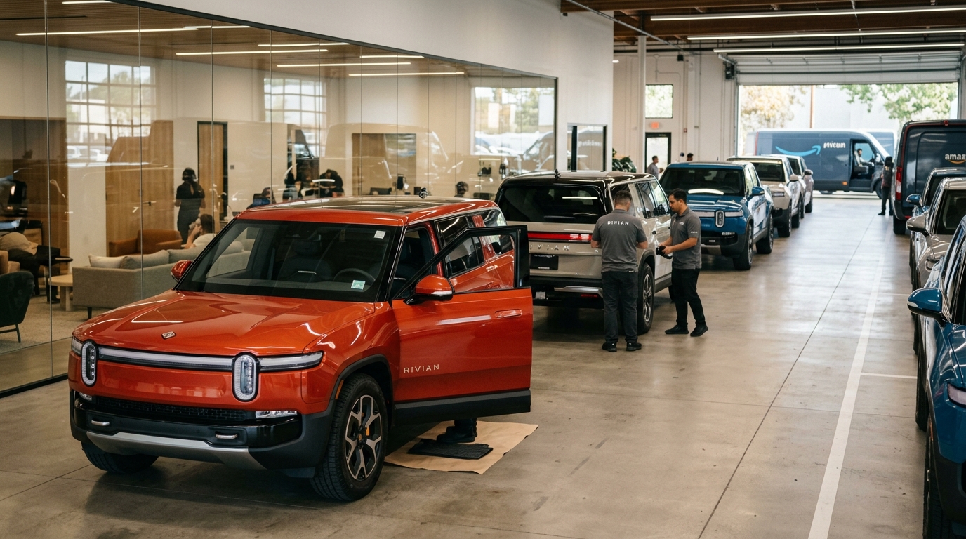 Illustration éditoriale — Rivian : les livraisons bondissent de 45 %, le R2 reste à chiffrer